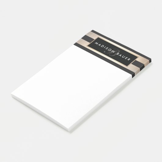 Stijlvol Monogram Gestreept Zwart en Goud Post-it® Notes (Schuin)