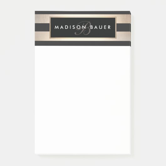 Stijlvol Monogram Gestreept Zwart en Goud Post-it® Notes (Voorkant)