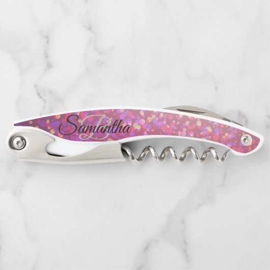 Stijlvol monogram Glitter Waiter's Corkschroef Kurkentrekker (Voorkant)