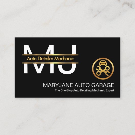 Stijlvol monogram Gold Border Line Car Mechanic Visitekaartje (Voorkant)