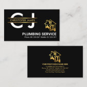 Stijlvol Monogram Gold Placard Border Plumber Visitekaartje (Voorkant / Achterkant)