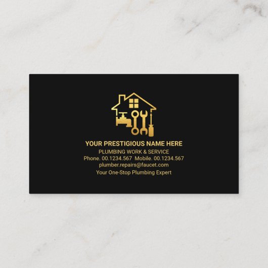 Stijlvol Monogram Gold Placard Border Plumber Visitekaartje (Achterkant)