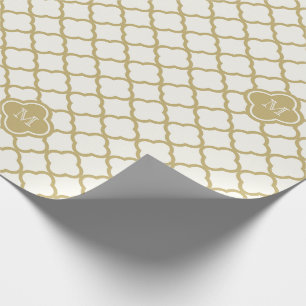 Stijlvol monogram Gold Quatrefoil Pattern Weddensc Cadeaupapier
