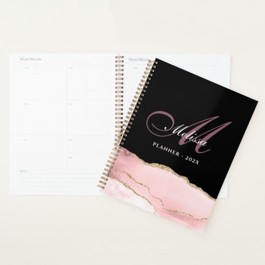 stijlvol monogram goud en blush agate planner (Display)