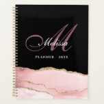 stijlvol monogram goud en blush agate planner<br><div class="desc">Stijlvol monogram schrift met een elegante zwarte achtergrond met licht roze en goudgrijs roze en goudgrijs. De teksteigenschappen kunnen worden aangepast.</div>
