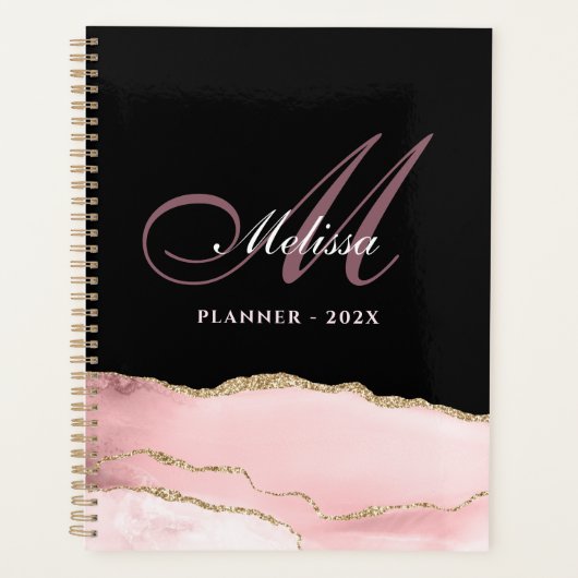 stijlvol monogram goud en blush agate planner (Voorkant)