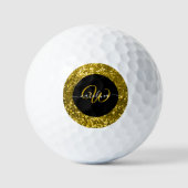 Stijlvol monogram goud glitter naam zwart golfballen (Voorkant)