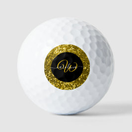 Stijlvol monogram goud glitter naam zwart golfballen