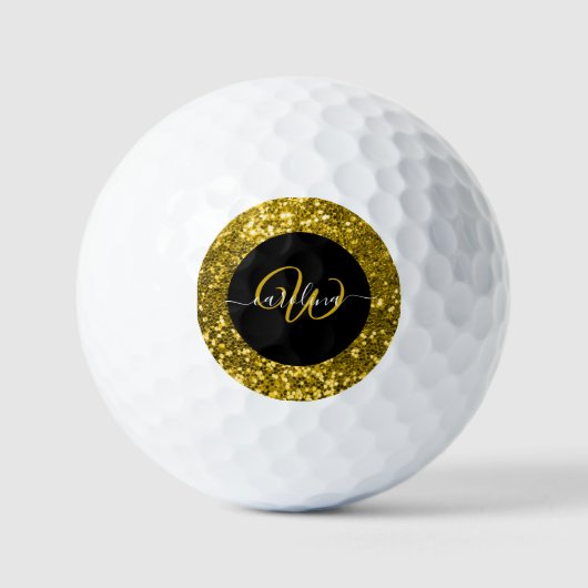 Stijlvol monogram goud glitter naam zwart golfballen (Voorkant)