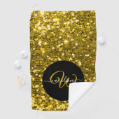 Stijlvol monogram goud glitter naam zwart golfhanddoek (Insitu)