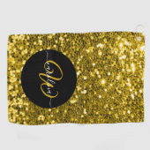 Stijlvol monogram goud glitter naam zwart golfhanddoek (Horizontaal)