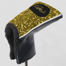 Stijlvol monogram goud glitter naam zwart golfheadcover