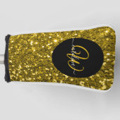 Stijlvol monogram goud glitter naam zwart golfheadcover (Voorkant)