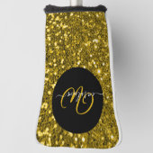 Stijlvol monogram goud glitter naam zwart golfheadcover (Draai 90)