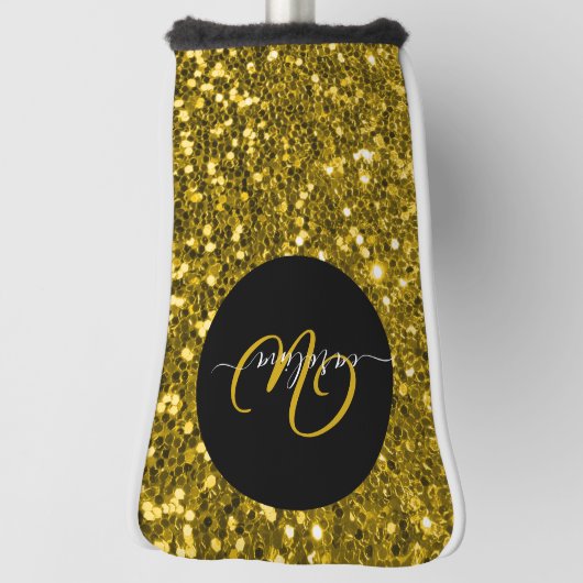 Stijlvol monogram goud glitter naam zwart golfheadcover (Draai 90)