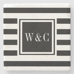 Stijlvol monogram Initiaal Black White Stripe Stenen Onderzetter
