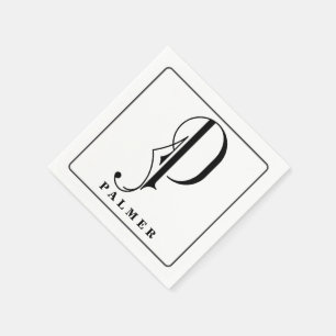 Stijlvol monogram Initiaal P Achternaam bewerkbaar Servet
