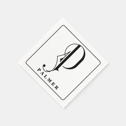 Stijlvol monogram Initiaal P Achternaam bewerkbaar Servet (Hoek)
