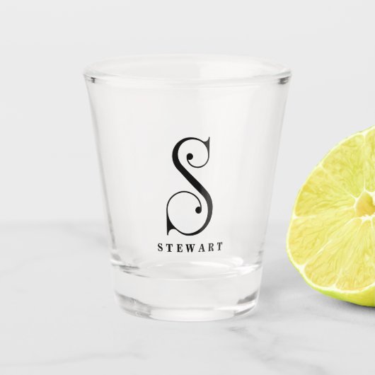Stijlvol monogram Initiaal S, achternaam bewerkbaa Shot Glas (Voorkant)