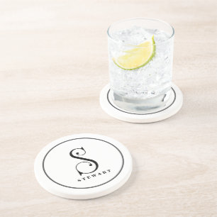 Stijlvol monogram Initiaal S, achternaam bewerkbaa Zandsteen Onderzetter