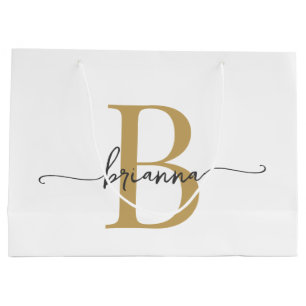 Stijlvol Monogram Initiaal Schrift Modern Wit Goud Groot Cadeauzakje