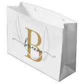 Stijlvol Monogram Initiaal Schrift Modern Wit Goud Groot Cadeauzakje (Achterkant Gekanteld)