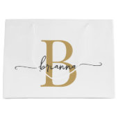 Stijlvol Monogram Initiaal Script Modern Wit Goud Groot Cadeauzakje (Voorkant)