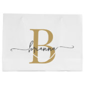 Stijlvol Monogram Initiaal Script Modern Wit Goud Groot Cadeauzakje (Achterkant)