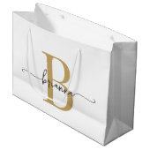 Stijlvol Monogram Initiaal Script Modern Wit Goud Groot Cadeauzakje (Voorkant Gekanteld)