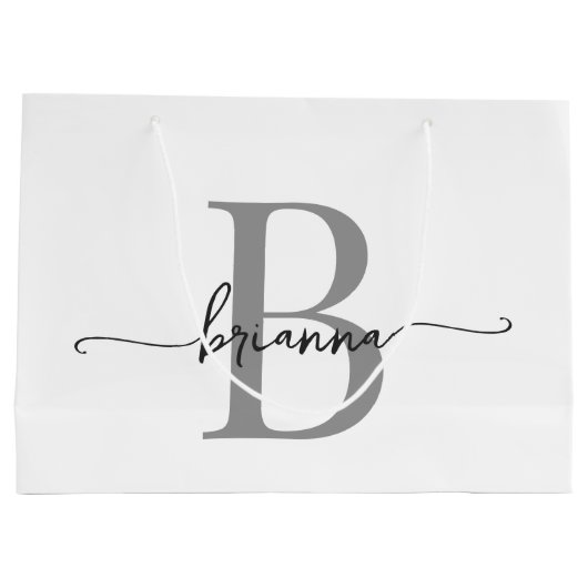 Stijlvol Monogram Initiaal Script Modern Wit Grijs Groot Cadeauzakje (Achterkant)