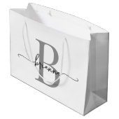 Stijlvol Monogram Initiaal Script Modern Wit Grijs Groot Cadeauzakje (Achterkant Gekanteld)