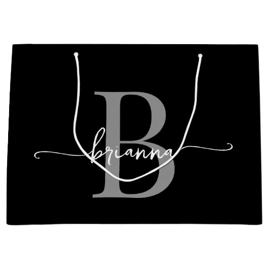 Stijlvol Monogram Initiaal Script Modern Zwart Gri Groot Cadeauzakje (Voorkant)