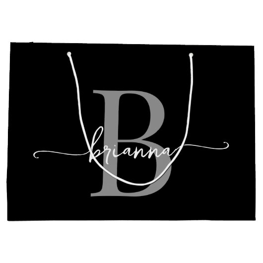 Stijlvol Monogram Initiaal Script Modern Zwart Gri Groot Cadeauzakje (Achterkant)