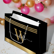 Stijlvol Monogram Initiaal Script Zwart Goud Gestr