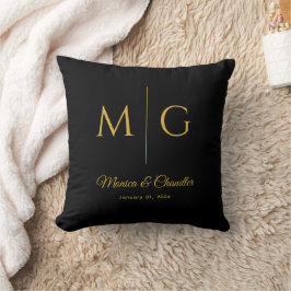 Stijlvol monogram met koppelnaam zwart kussen