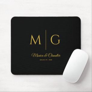 Stijlvol monogram met koppelnaam zwart muismat