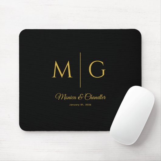 Stijlvol monogram met koppelnaam zwart muismat (Met muis)