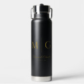 Stijlvol monogram met koppelnaam zwart waterfles (Voorkant)