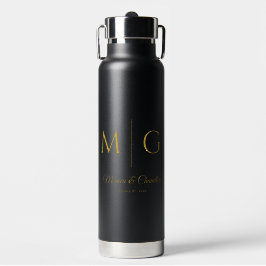Stijlvol monogram met koppelnaam zwart waterfles