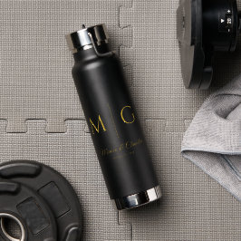 Stijlvol monogram met koppelnaam zwart waterfles