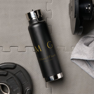Stijlvol monogram met koppelnaam zwart waterfles