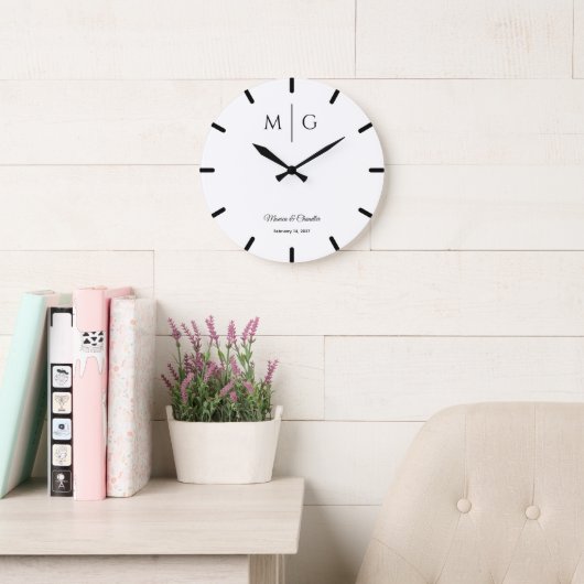 Stijlvol Monogram Met Naam Van Koppel Elegant Grote Klok (Leeskamer)