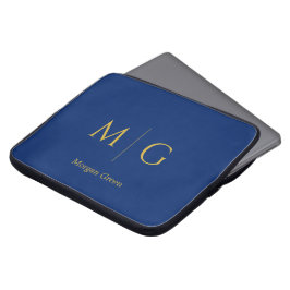 Stijlvol monogram met naamontwerp Navy Laptop Sleeve