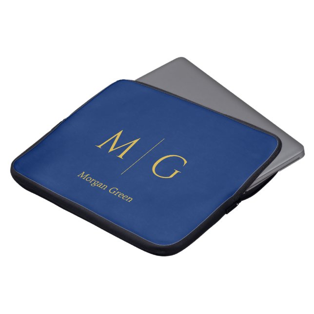 Stijlvol monogram met naamontwerp Navy Laptop Sleeve (Voorkant top)