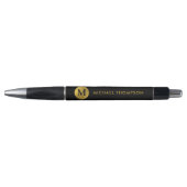 Stijlvol monogram Modern Elegant Black Gold Pen (Voorkant)