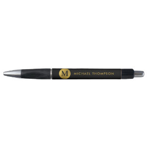 Stijlvol monogram Modern Elegant Black Gold Pen