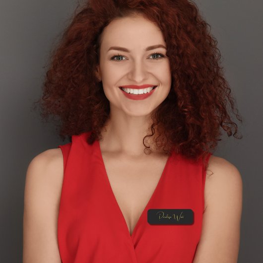 Stijlvol Monogram Modern Minimaal Zwart Goud Scrip Naamplaatje