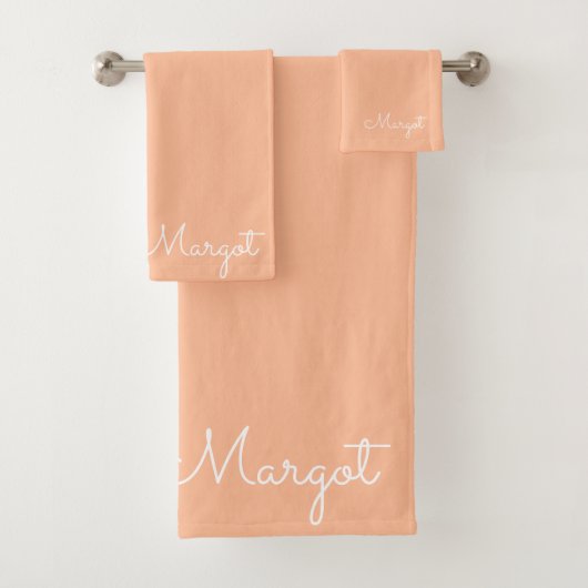 Stijlvol monogram modern perzikschrift bad handdoek (Insitu)