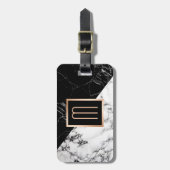 Stijlvol monogram moderne zwarte marmer bagagelabel (Voorkant verticaal)