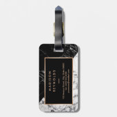 Stijlvol monogram moderne zwarte marmer bagagelabel (Achterkant verticaal)